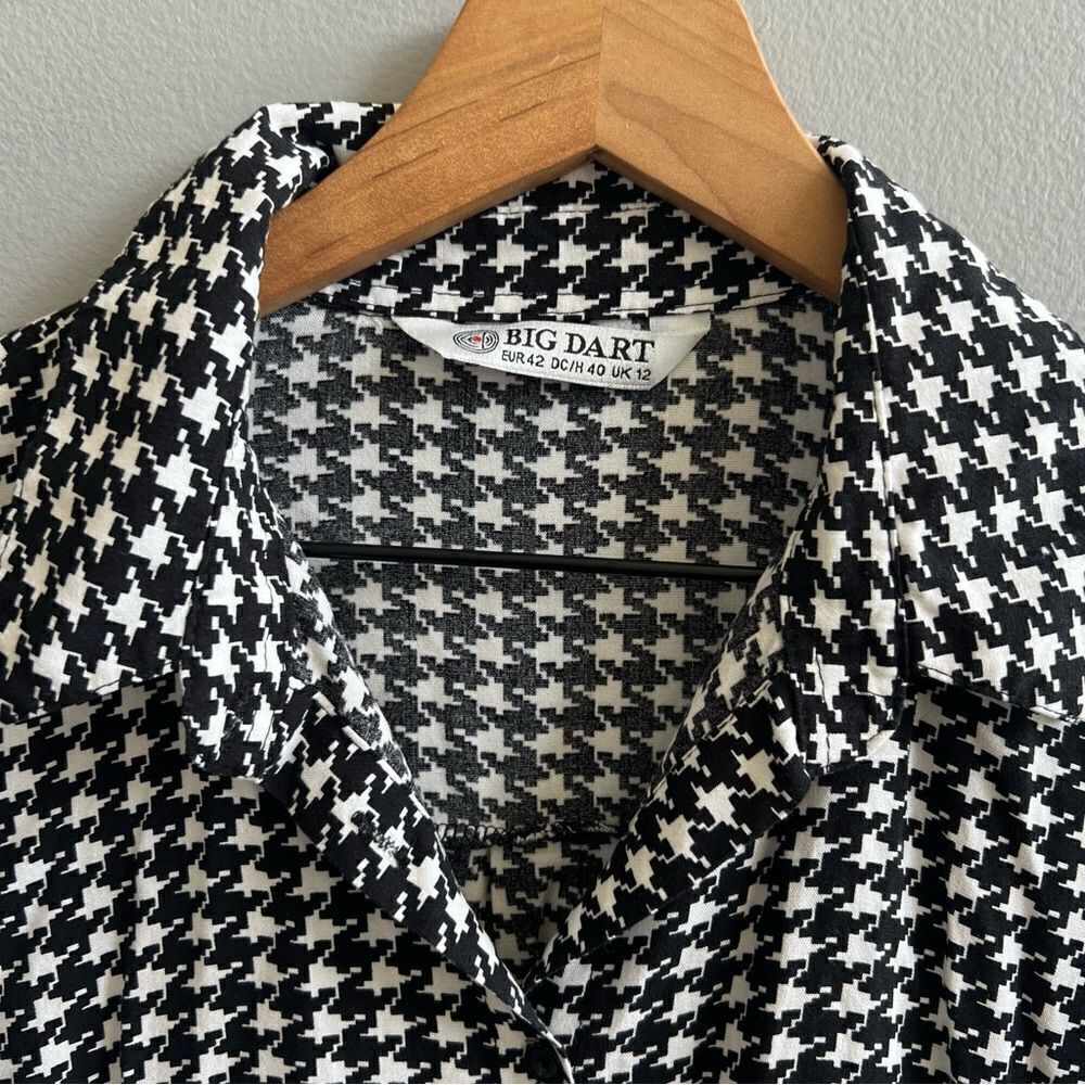 Big Dart Button Down Black And White Houndstooth … - image 3
